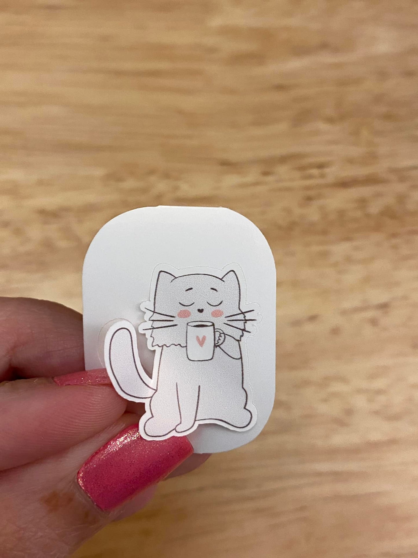 Gray Cat with Coffee Sticker