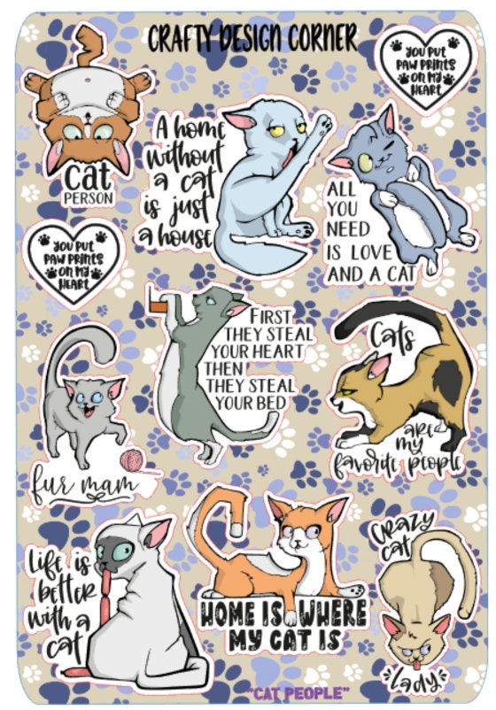 Sheet of 2" Cat Mom STICKER Sheet