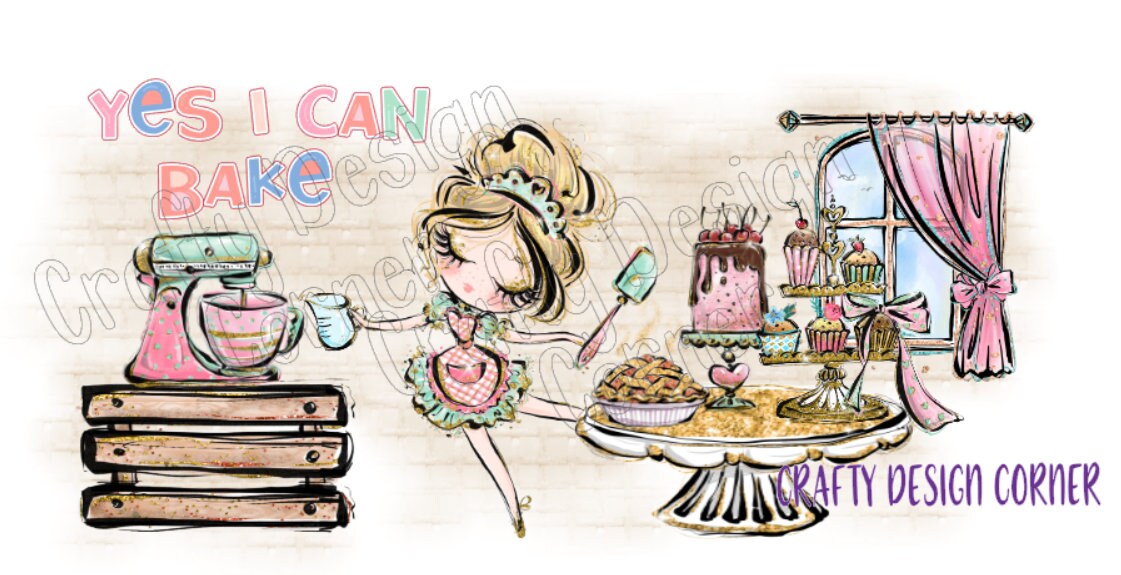 Cute Blonde Baker Clipart Yes I can Bake Design JPEG/PNG DIGITAL Download