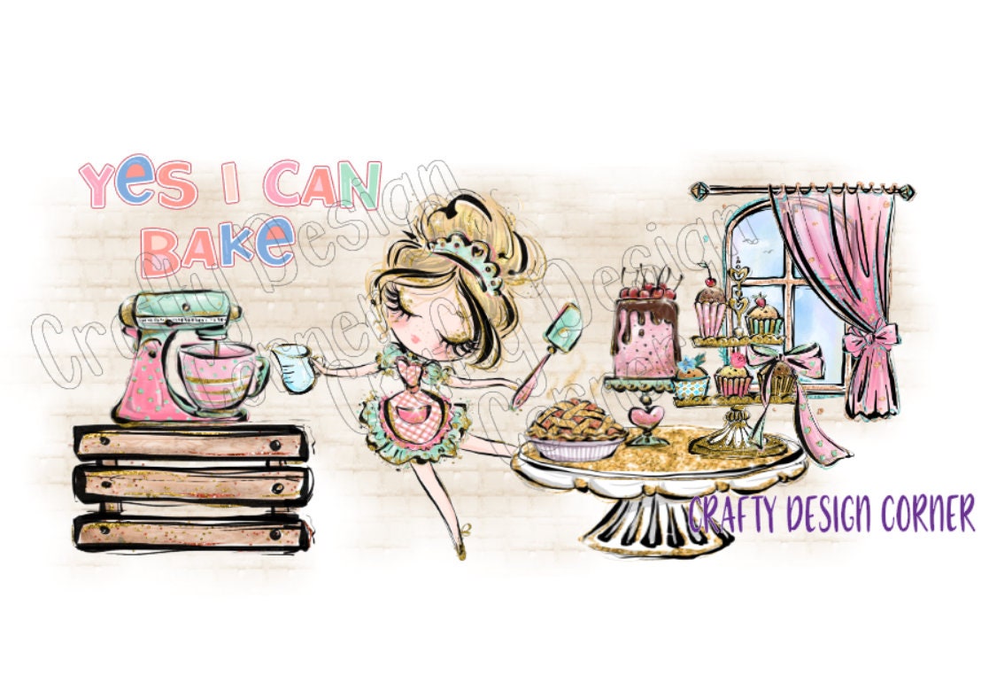 Cute Blonde Baker Clipart Yes I can Bake Design JPEG/PNG DIGITAL Download