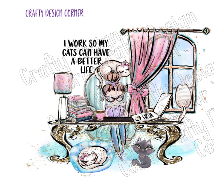 Red Headed Work at home I Work so My Cats Can Have A Better Life JPEG/PNG DIGITAL Download