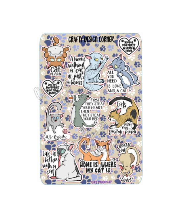 Medium Sheet of 2" Cat Mom Sticker Sheet, Cat People Sticker, Animal Sticker, Furr Friends Stickers, Cat Transfer, Cute Cat Stickers