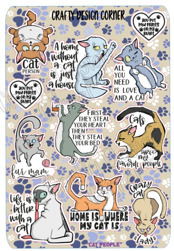 Medium Sheet of 2" Cat Mom Sticker Sheet, Cat People Sticker, Animal Sticker, Furr Friends Stickers, Cat Transfer, Cute Cat Stickers