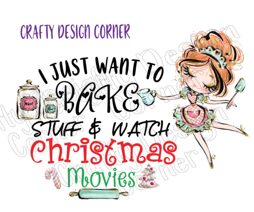 Red Headed Baker Clipart I just Want to Bake and Watch Christmas Movies JPEG/PNG DIGITAL Download