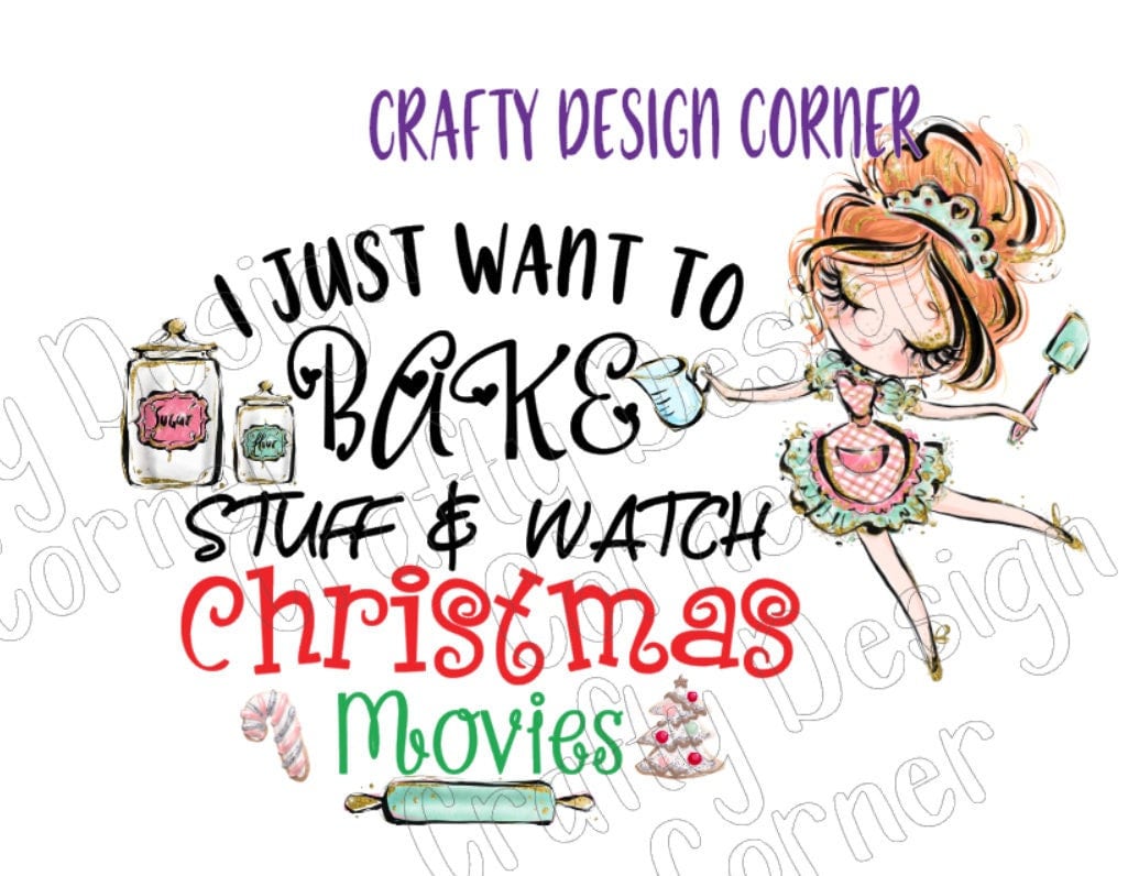 Red Headed Baker Clipart I just Want to Bake and Watch Christmas Movies JPEG/PNG DIGITAL Download