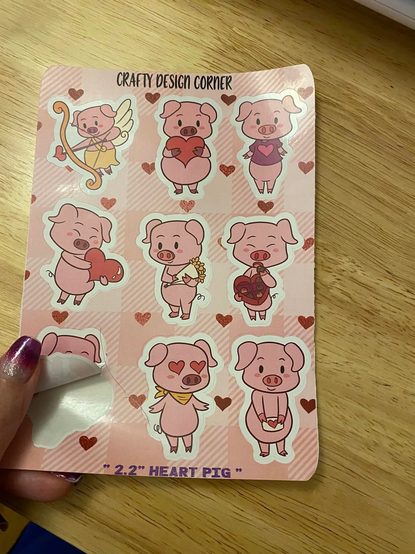 OOPSIE 7.3″ x 5.” Sheet of 2" high Valentine Heart Pigs Stickers
