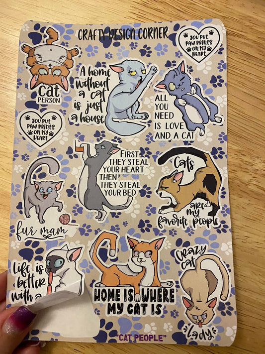Medium Sheet of 2" Cat Mom Sticker Sheet, Cat People Sticker, Animal Sticker, Furr Friends Stickers, Cat Transfer, Cute Cat Stickers