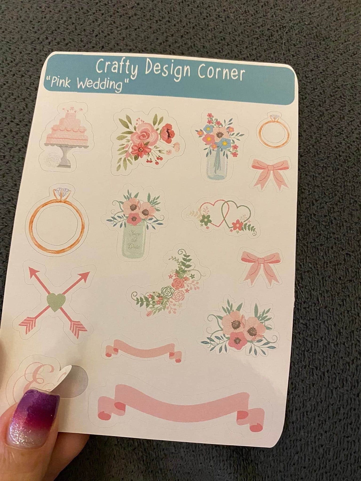 1" Pink Wedding STICKER SHEET