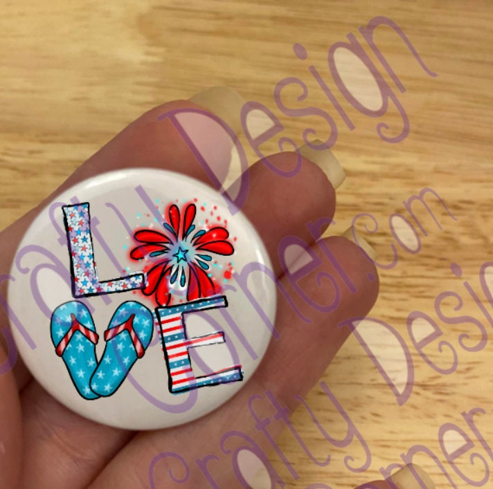 Love Summer 2.25" Button Pins & 1.25" Button Pin options, Back Pack Decoration, Flip Flop Pin Button