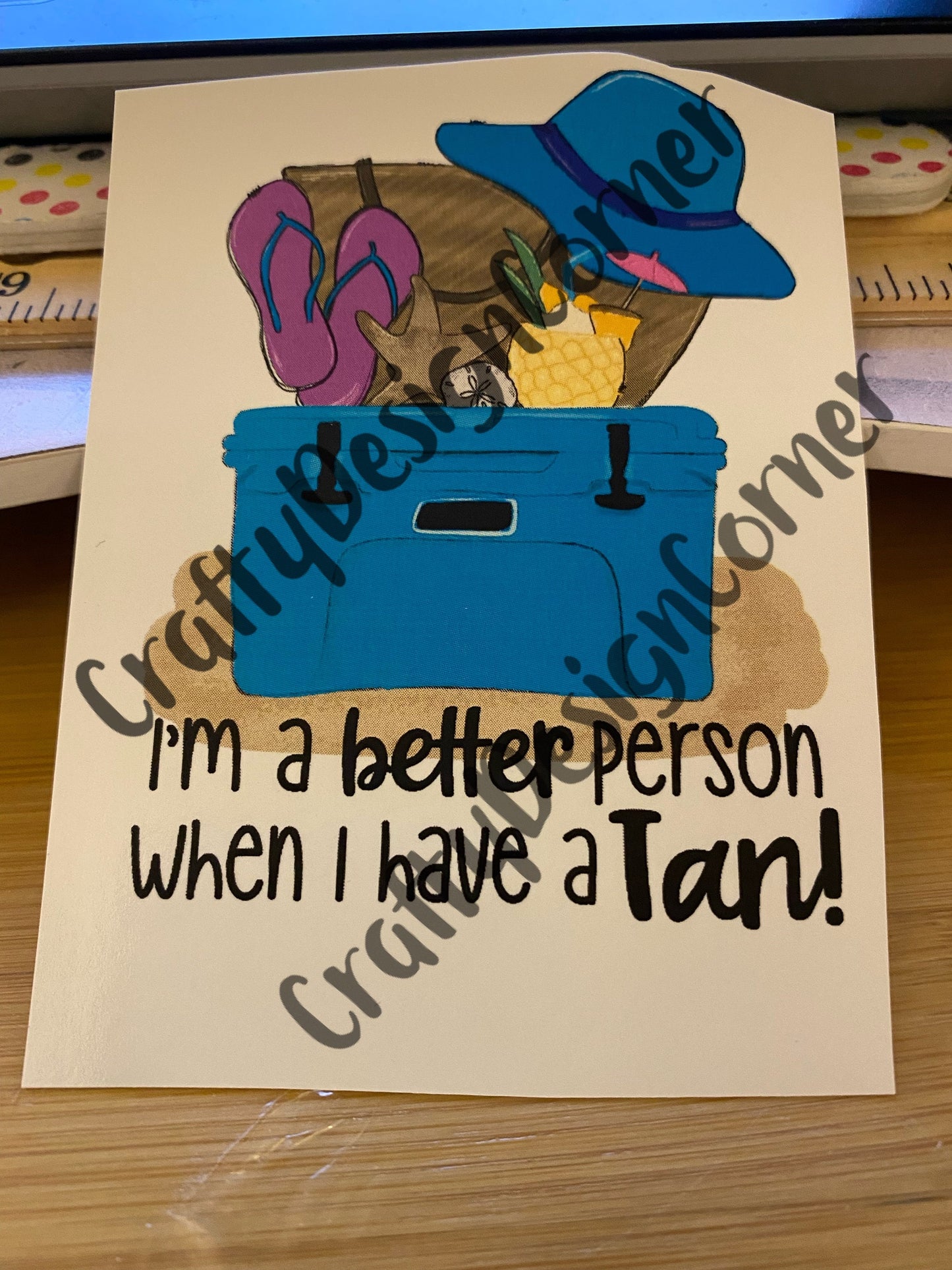 I’m a better person when I have a Tan Clear WATER SLIDE, Unique Tumbler Transfer, Vacation Transfer