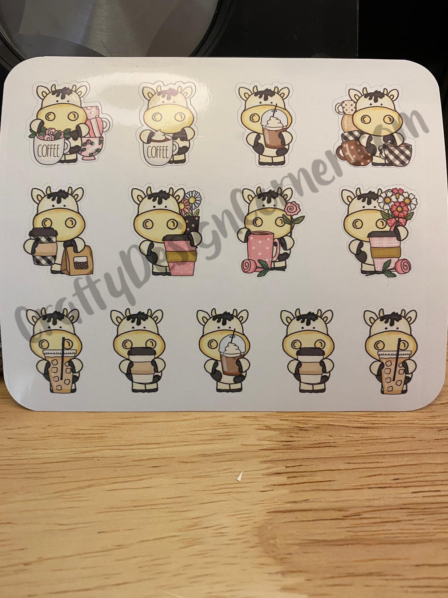 Coffee Cow Stickers Sheet, Cow holding Coffee Sticker Sheet, Cute Cow Stickers, Planner Cow stickers, Planner Stickers, Coffee Stickers