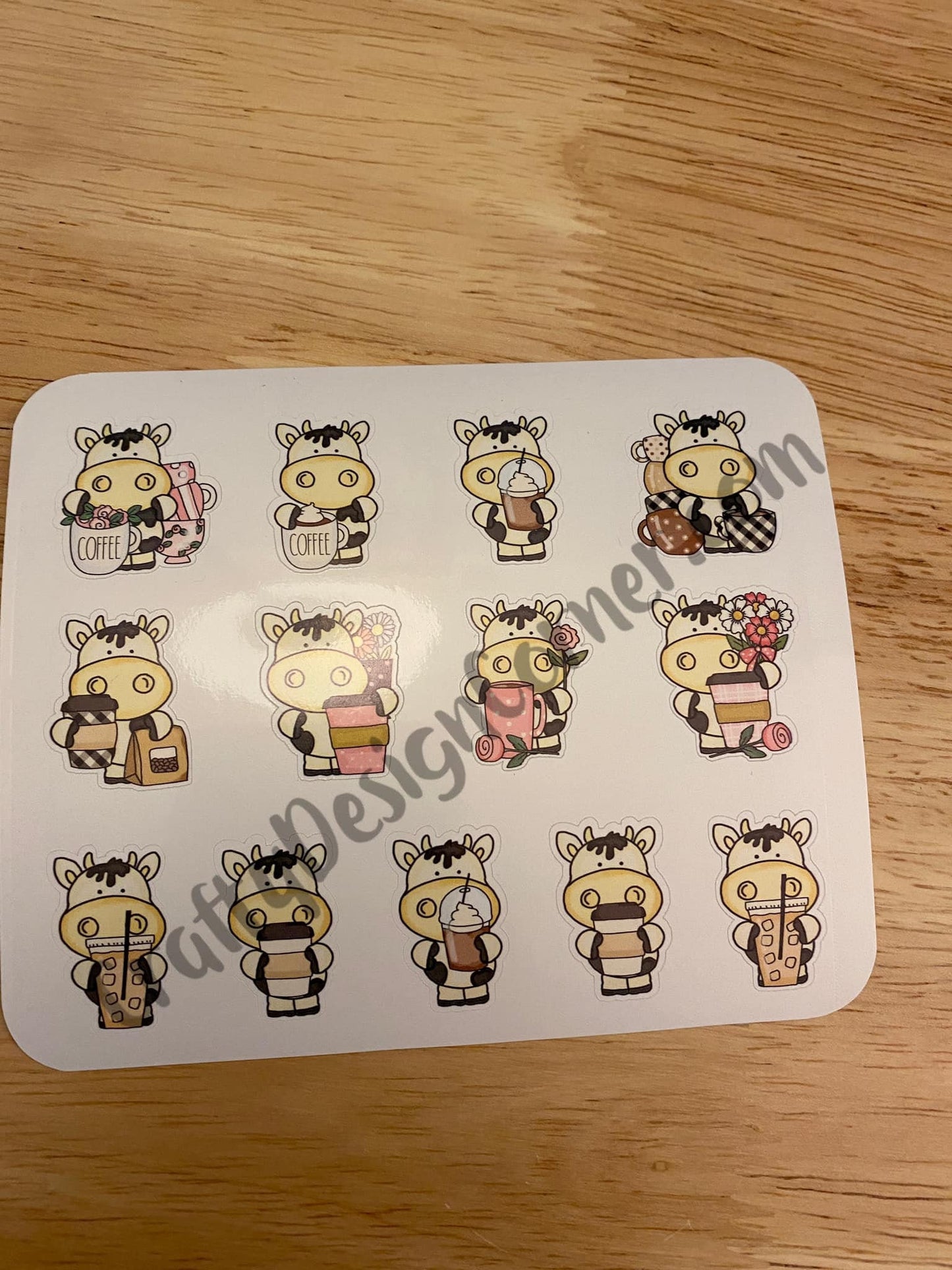 Coffee Cow Stickers Sheet, Cow holding Coffee Sticker Sheet, Cute Cow Stickers, Planner Cow stickers, Planner Stickers, Coffee Stickers
