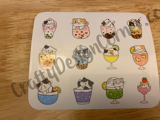 Cat Boba Tea Stickers Sheet