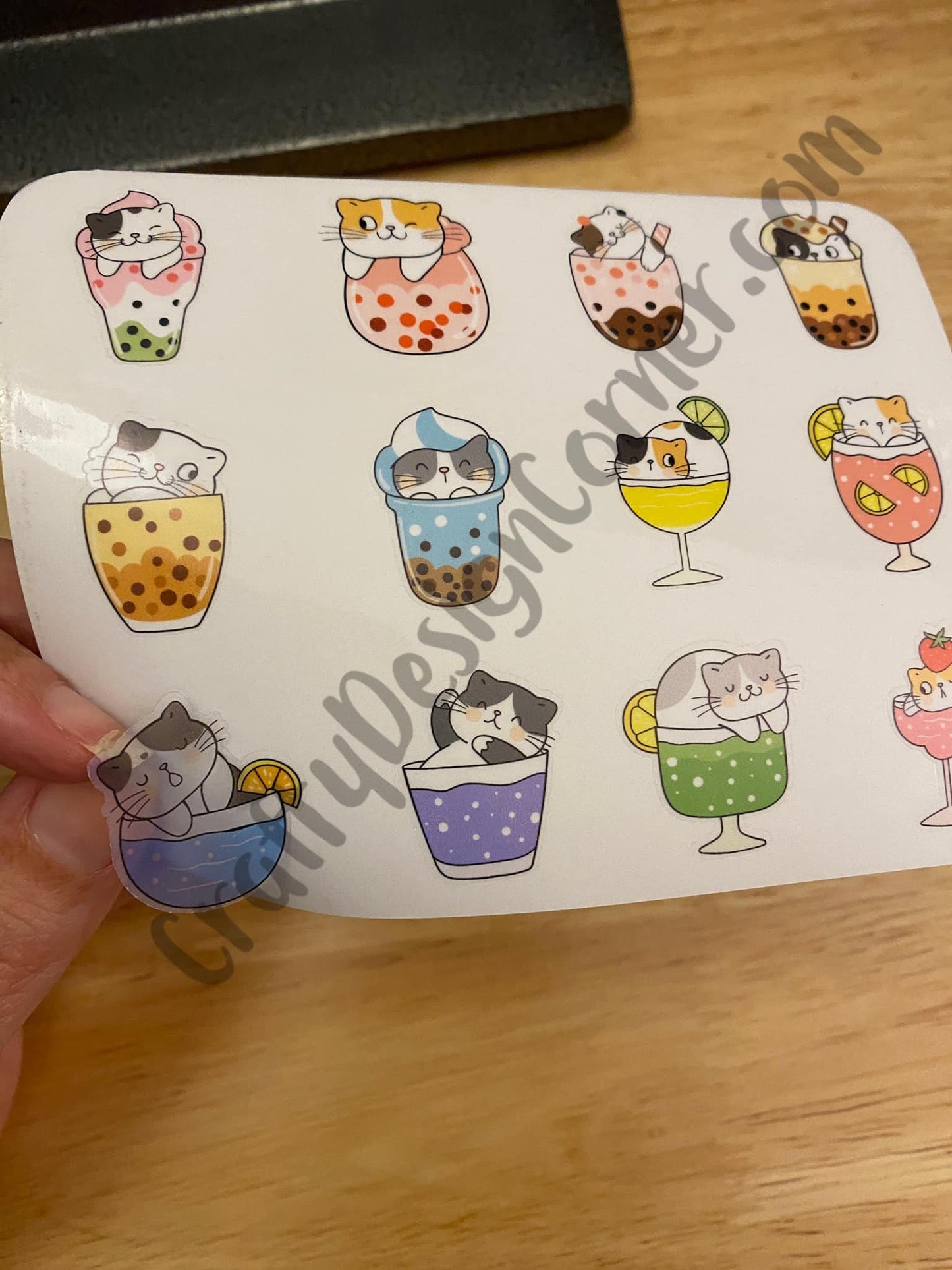 Clear Cat Boba Tea Stickers Sheet