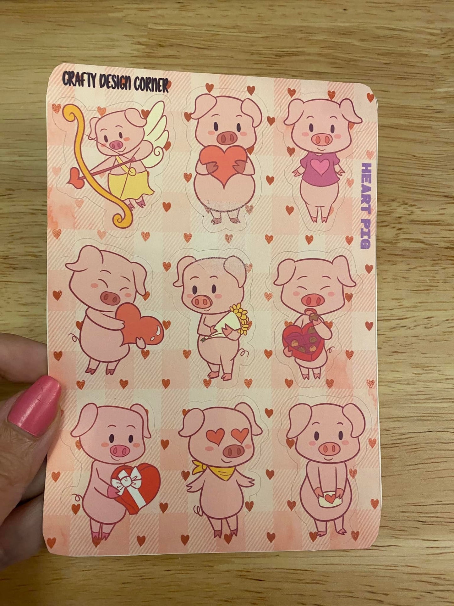 OOPSIE 1.6" Valentine Pigs Pink Stickers, Pink Love Pigs Sticker, Cute Pig Sticker, Pink with hearts Pig Sticker, Love Heart Pigs, oops