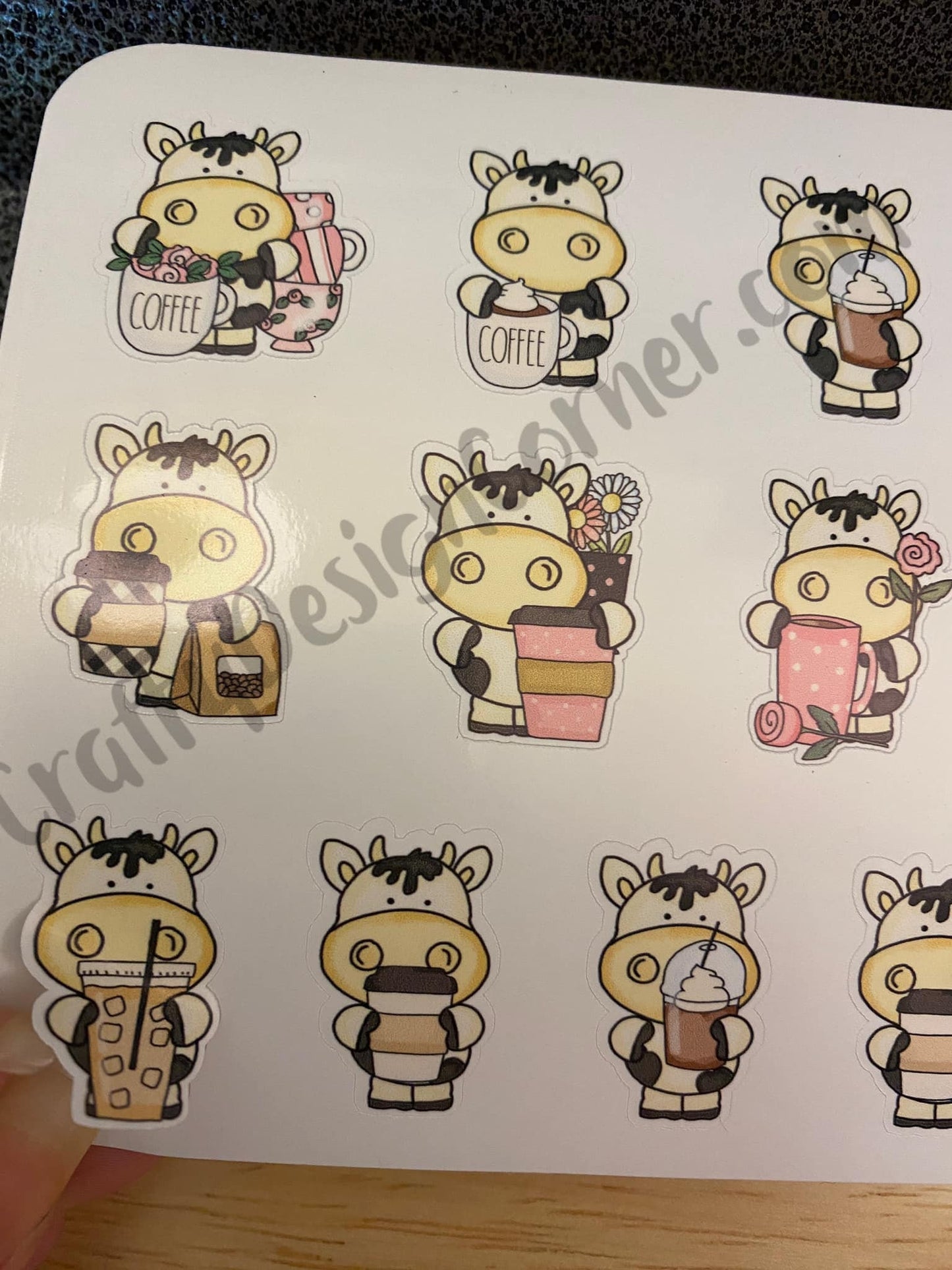 Coffee Cow Stickers Sheet, Cow holding Coffee Sticker Sheet, Cute Cow Stickers, Planner Cow stickers, Planner Stickers, Coffee Stickers