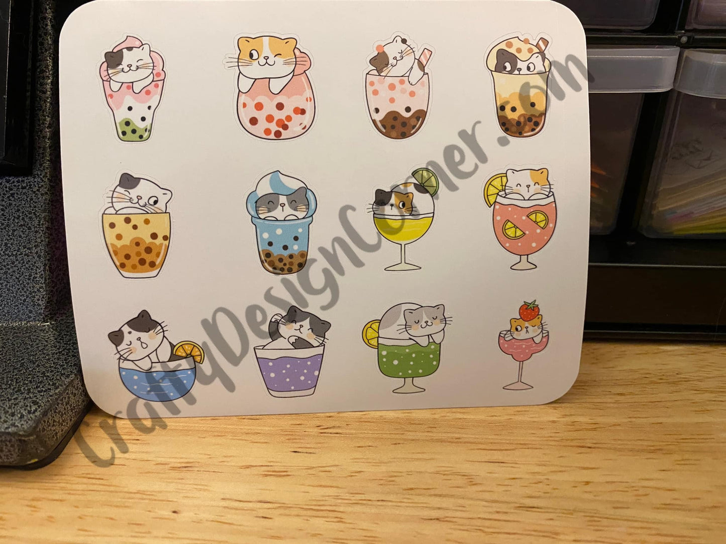 Cat Boba Tea Stickers Sheet