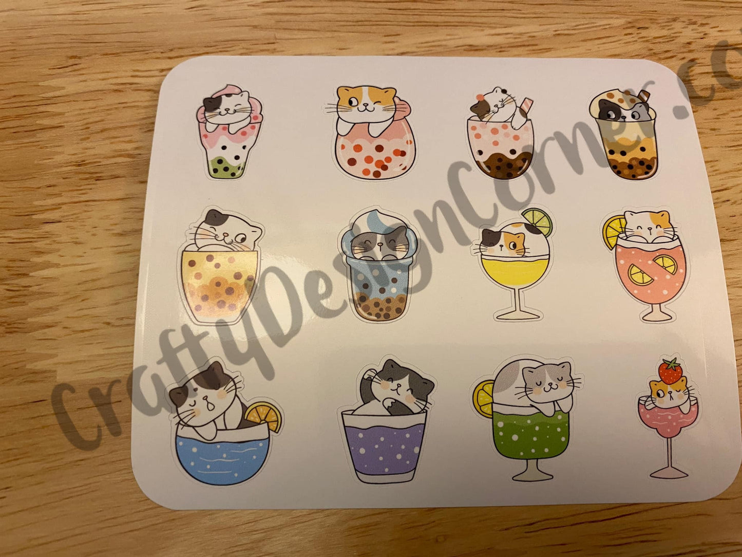 Cat Boba Tea Stickers Sheet