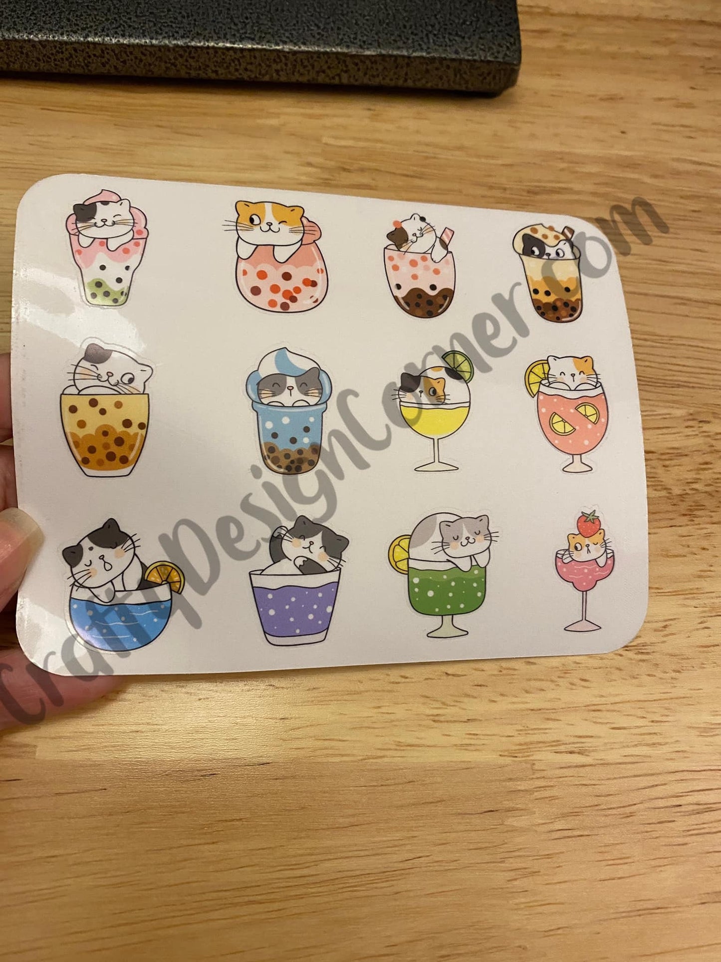 Clear Cat Boba Tea Stickers Sheet