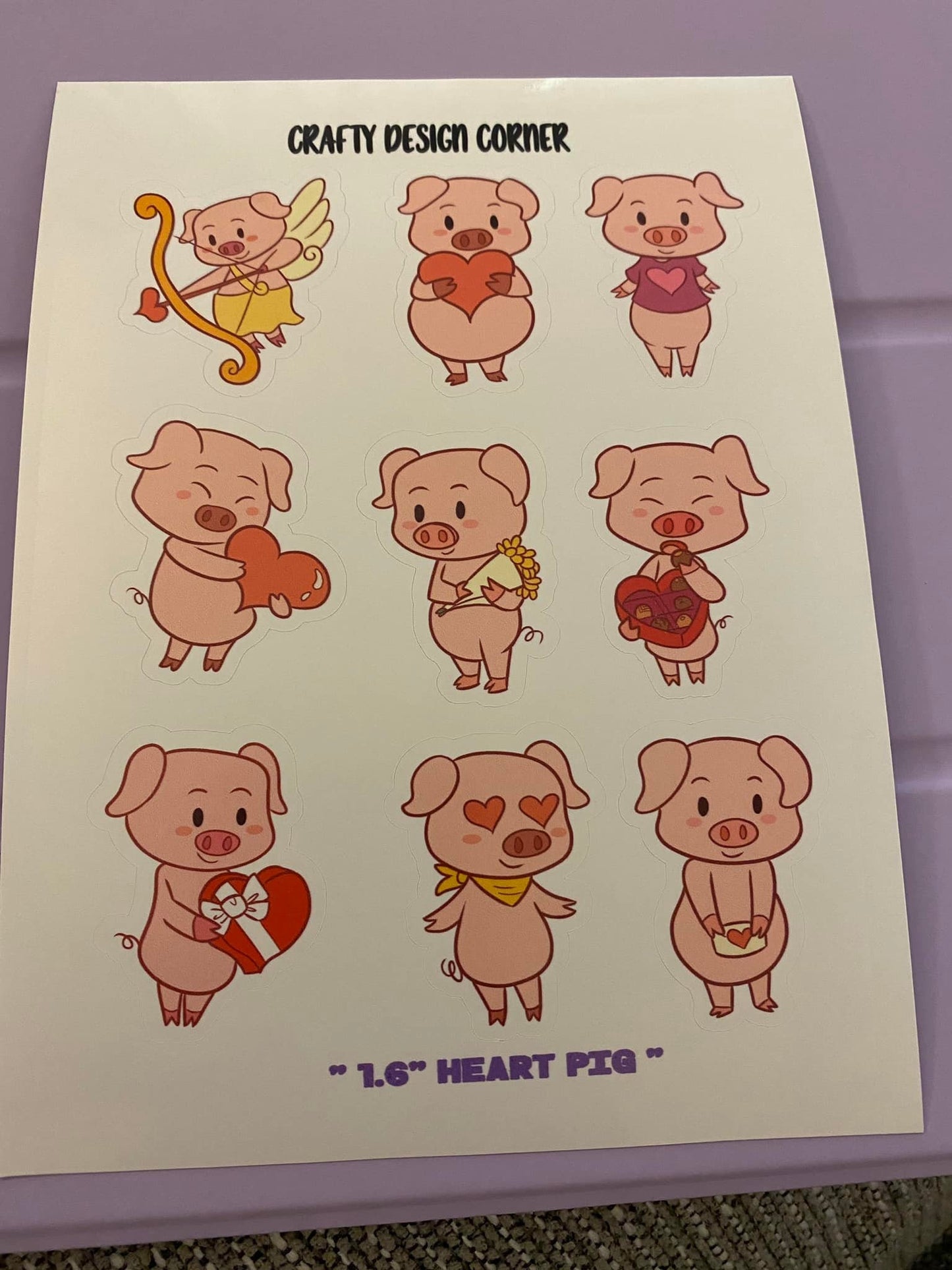 Sheet of Pigs with Heart Stickers