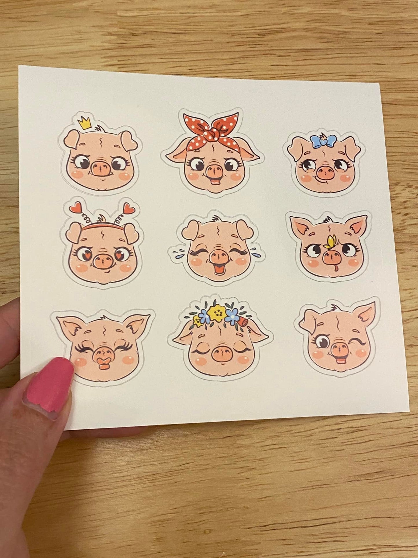 Sheet of Cute Pig Face Stickers