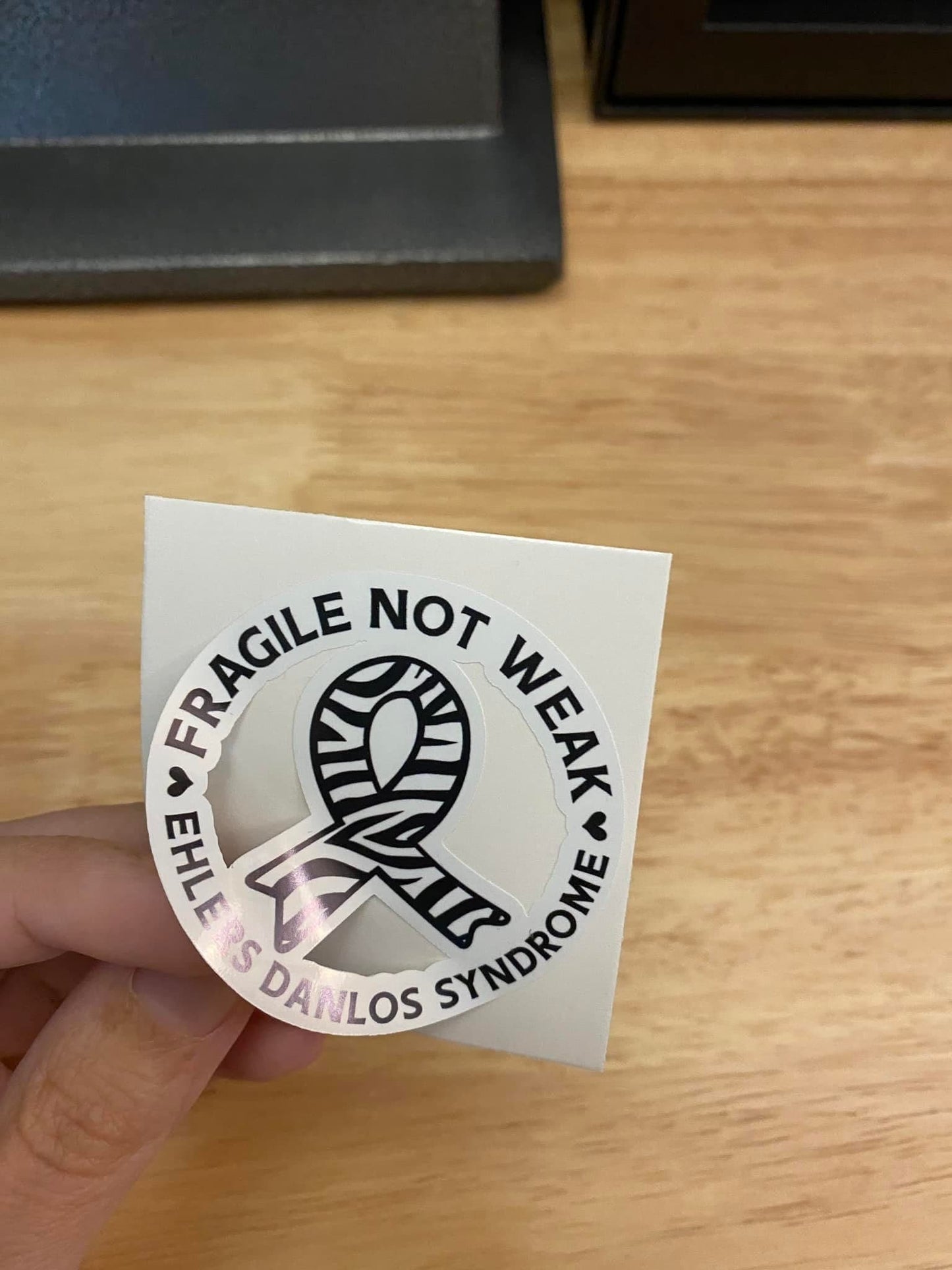Zebra EDS Awareness Fragile not weak STICKER, Center Cut out Ehlers Danlos Syndrome Sticker, Mobility Syndrome sticker, EDS Sticker