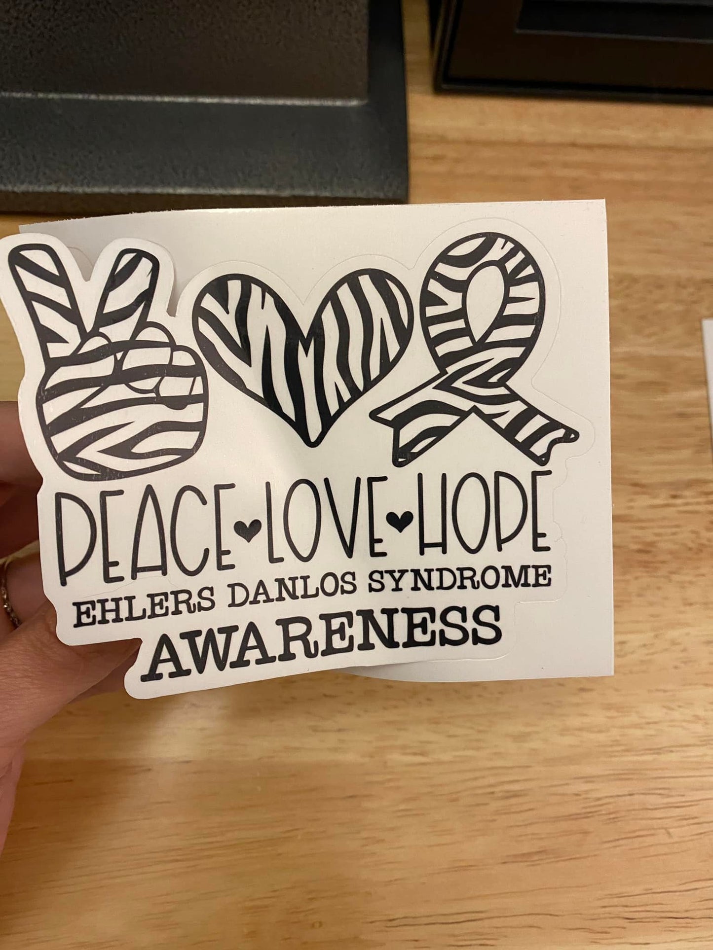 Zebra Peace Love Hope EDS Awareness STICKER