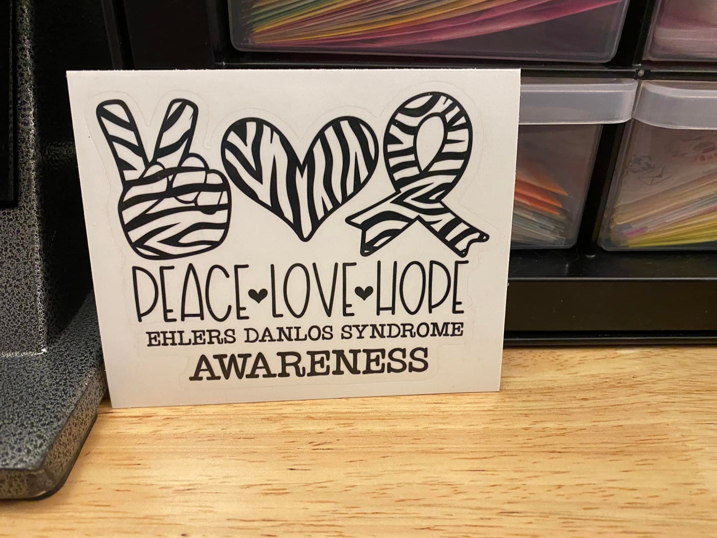 Zebra Peace Love Hope EDS Awareness STICKER