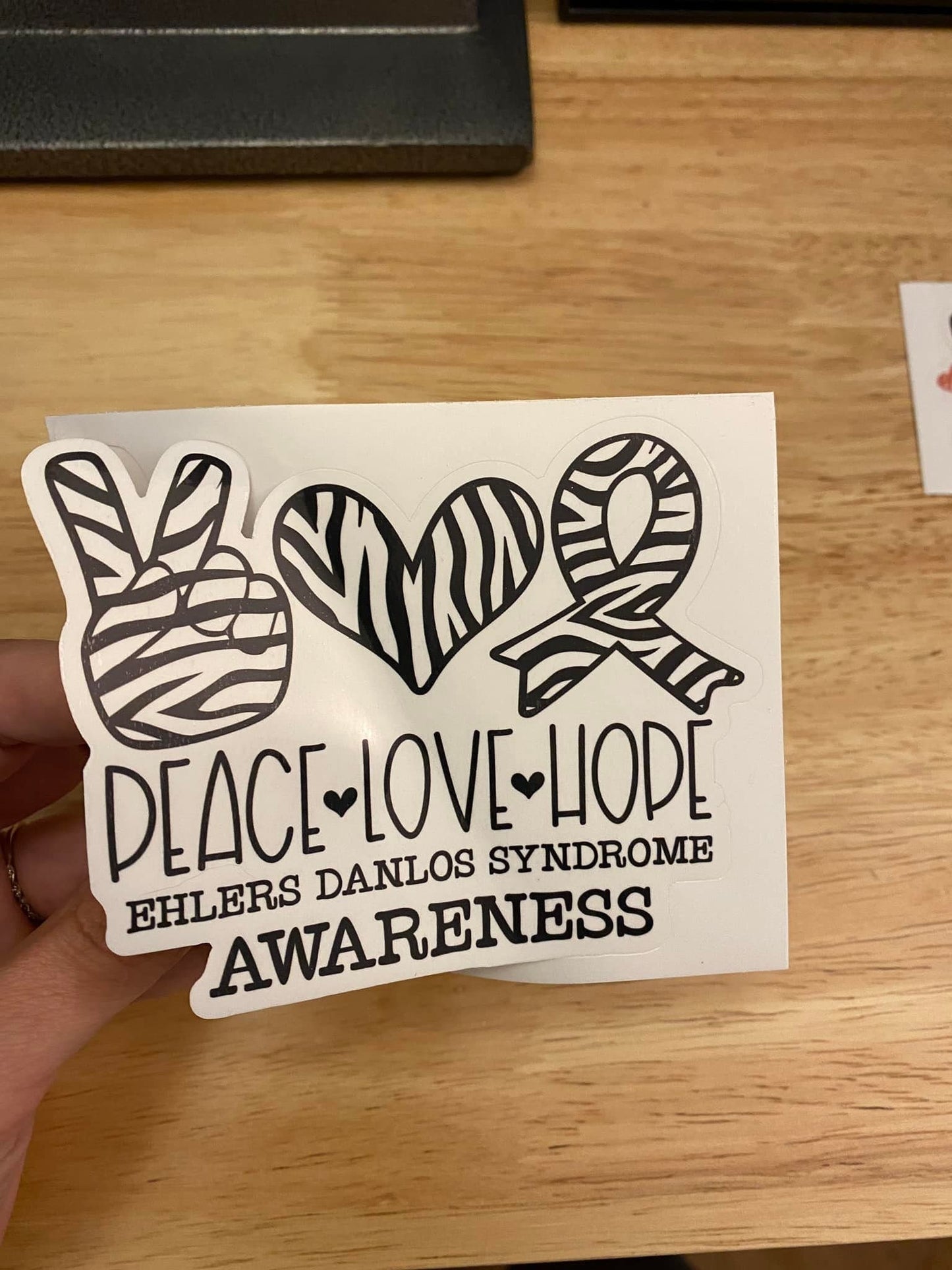 Zebra Peace Love Hope EDS Awareness STICKER