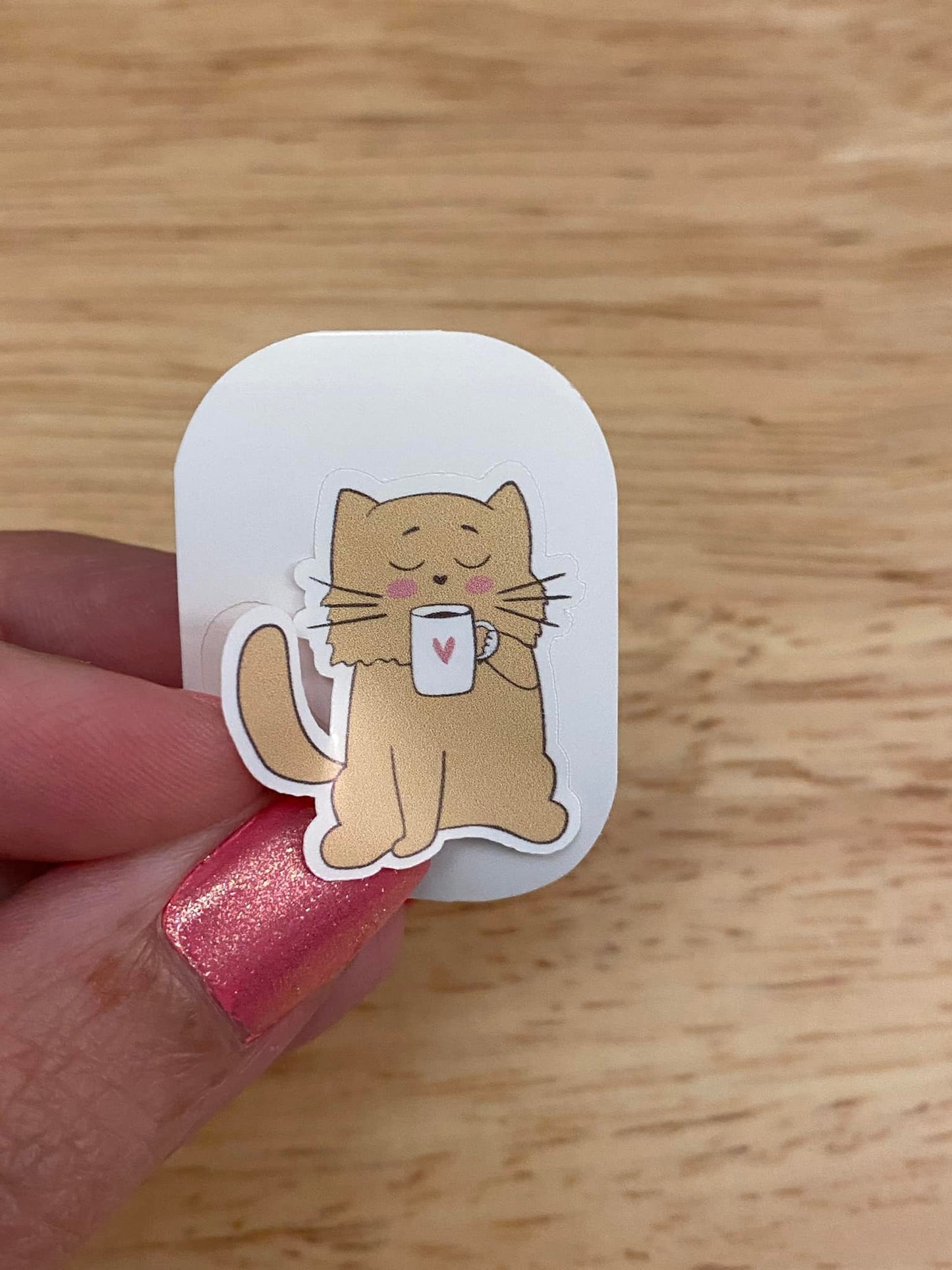 Brown Cat with Coffee Sticker