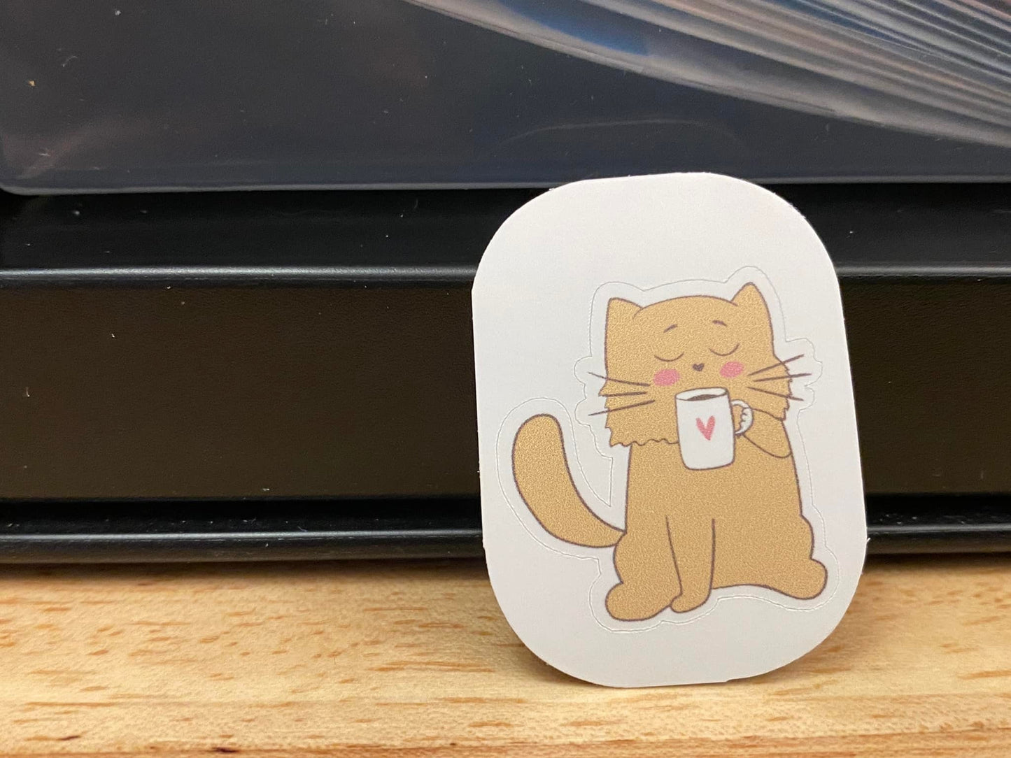 Brown Cat with Coffee Sticker