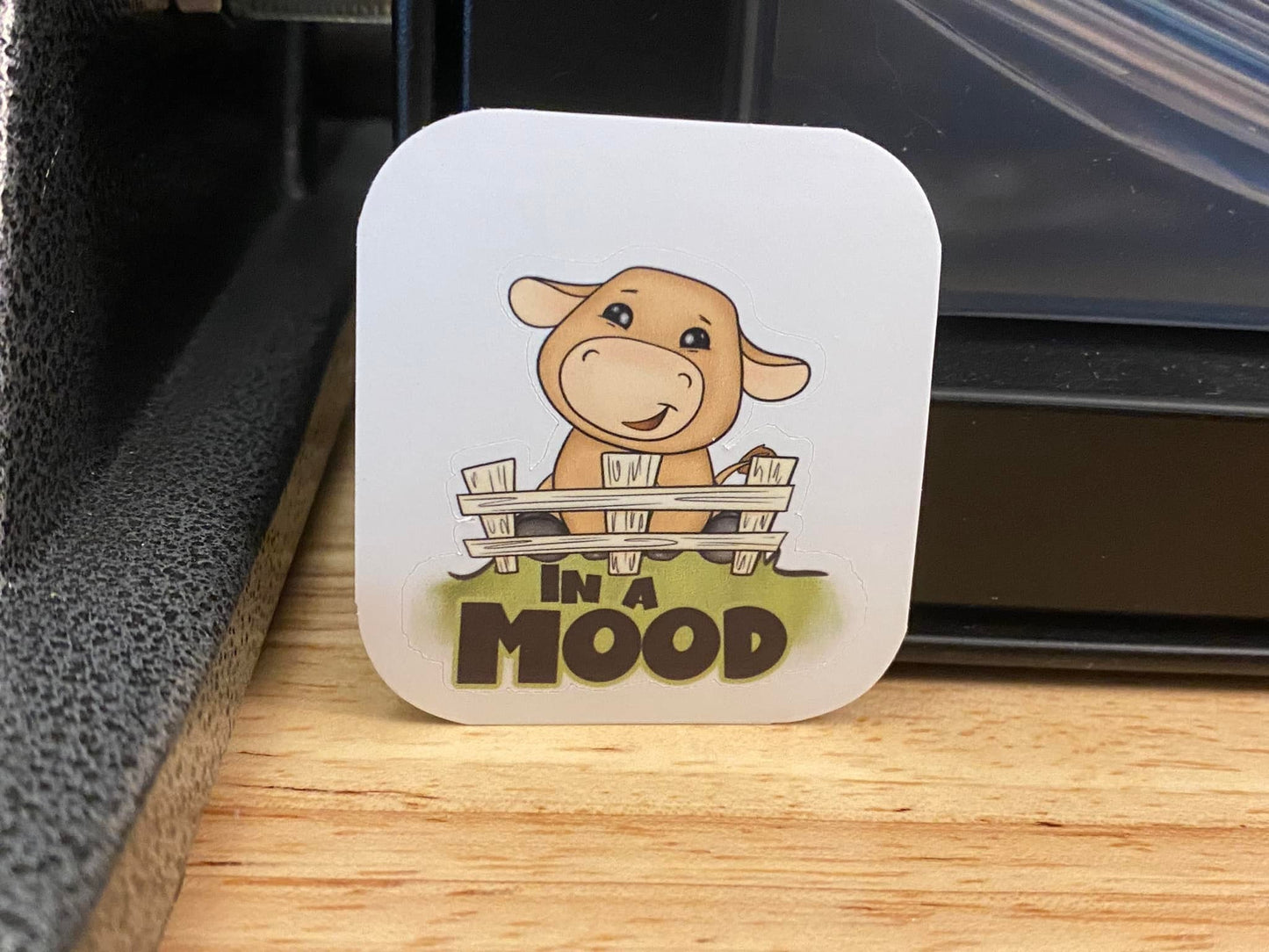 In a Mood Sticker, Cow Sticker, in the mood sticker, cow in pasture sticker, cute cow sticker