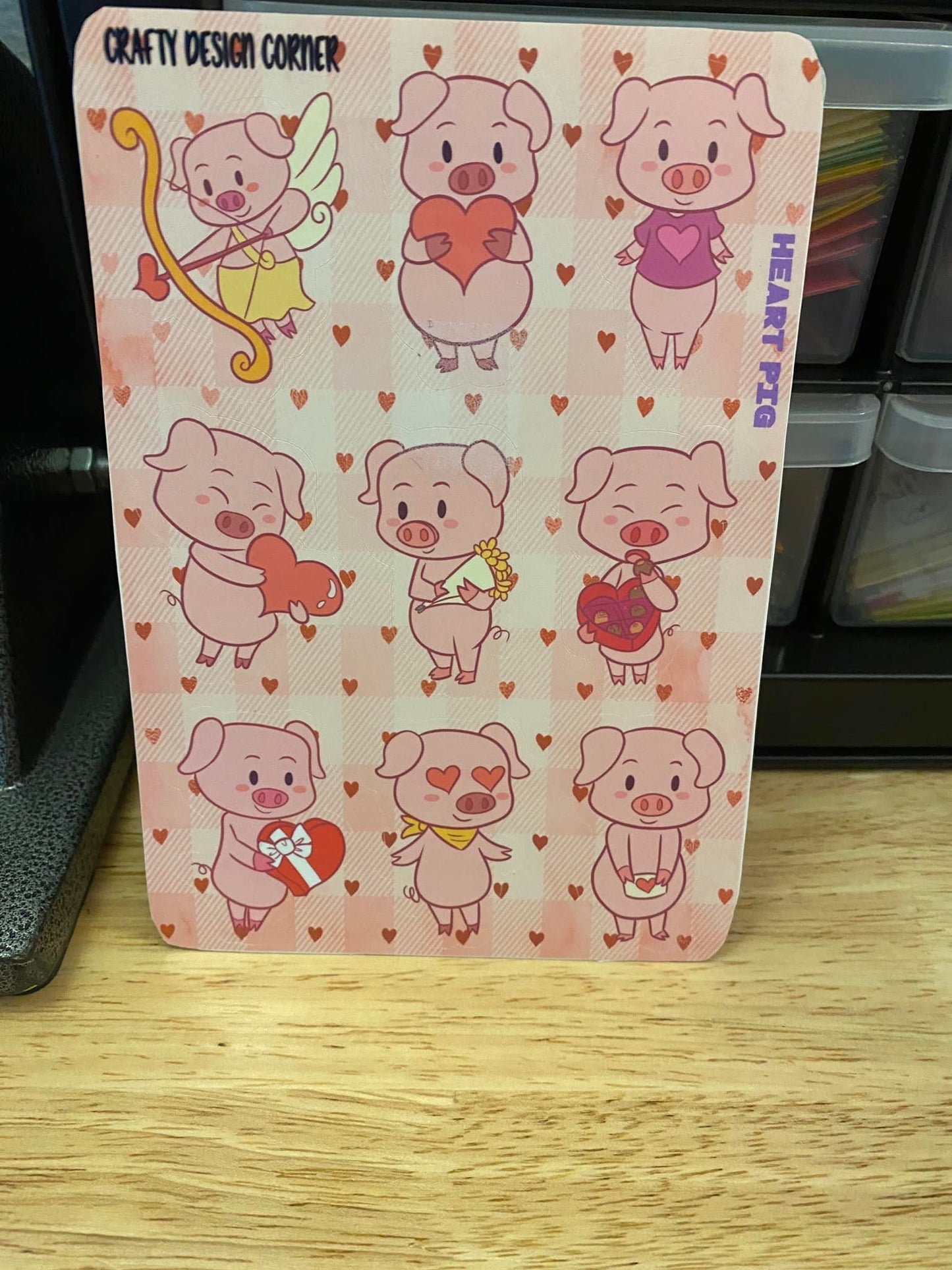 OOPSIE 1.6" Valentine Pigs Pink Stickers, Pink Love Pigs Sticker, Cute Pig Sticker, Pink with hearts Pig Sticker, Love Heart Pigs, oops