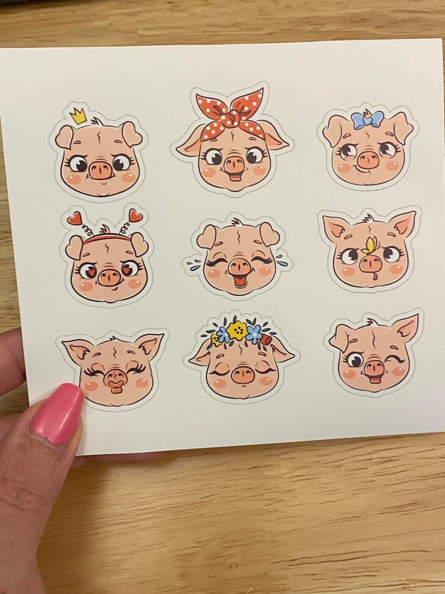 Sheet of Cute Pig Face Stickers