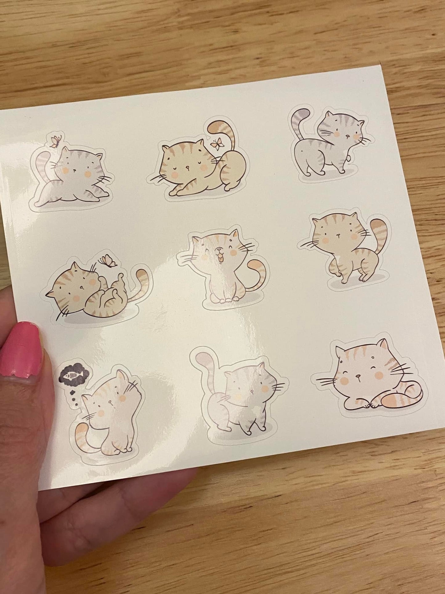 Sheet of Cute Playing Cat Stickers