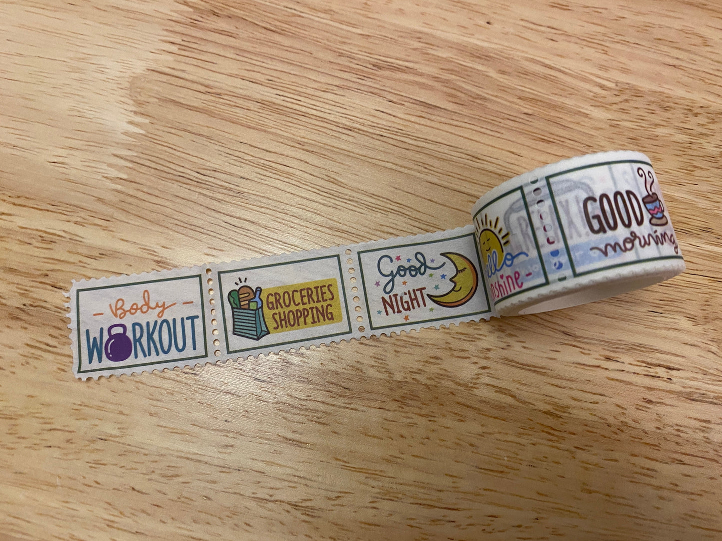 Big Roll of Stamp Planner Sticker Washi Tape, To Do Stamps Washi Tape roll, Adhesive Masking Tapes, Decorational Stamp Washi Tape