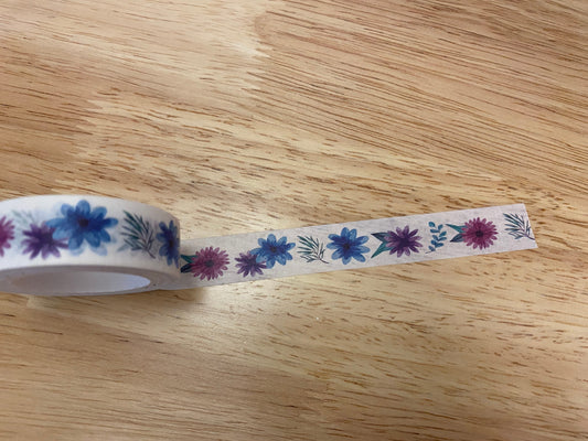 Big Roll of Purple and Blue flowers Washi Tape, Cute Flowers Washi Tape roll, Sample Washi Tape, Adhesive Masking Tapes