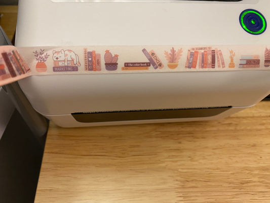 Big Roll of Books with a white kitty cat Washi Tape, Shelf of Books Washi Tape roll, Office Wahi tape, Adhesive Masking Tapes