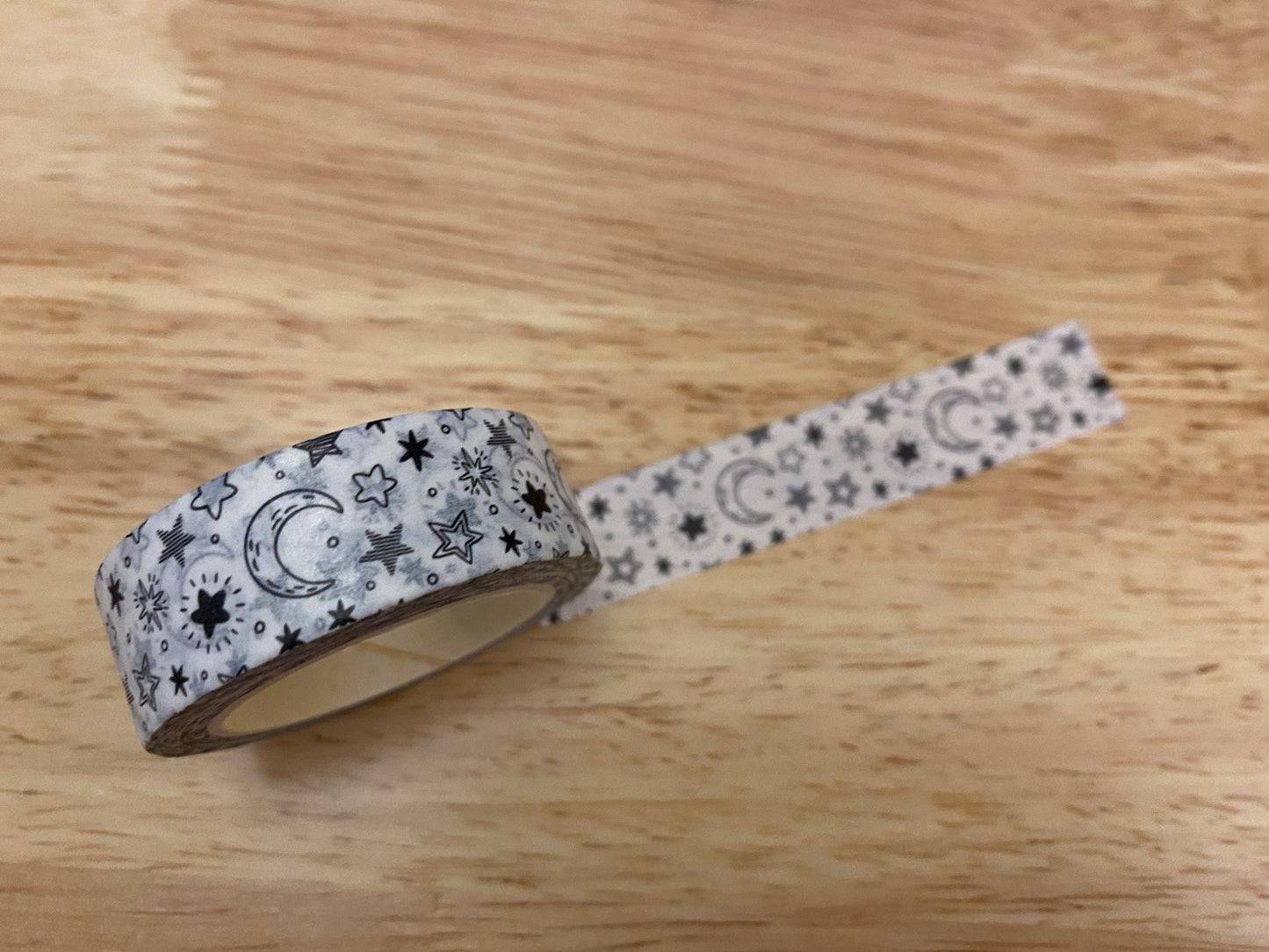 Big Roll of Moon and Stars on White Washi Tape, Stars and Moon Washi Tape roll, Stars Wahsi tape, Adhesive Masking Tapes