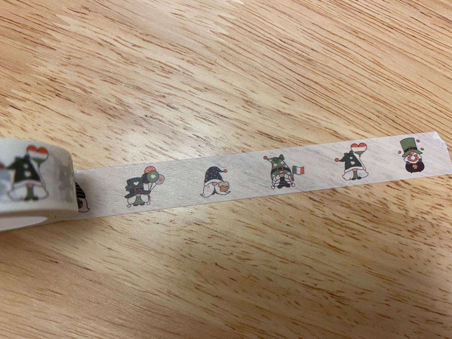 Big Roll of St Patty Day Gnomes Washi Tape, Green Dressed up Gnomes Washi Tape roll, Cute Gnomes Washi tape