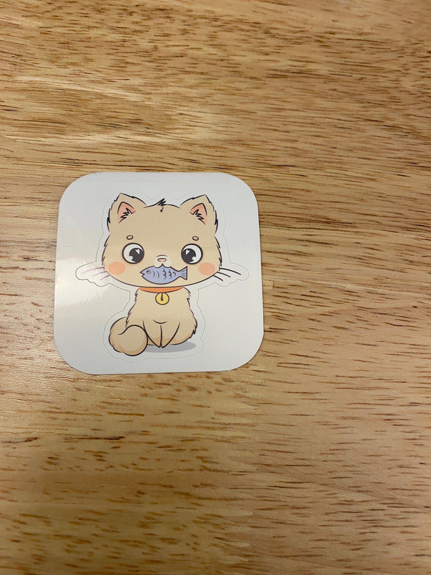 Cat with Fish Sticker, Cute Cat with collar sticker, Cat with Collar holding Fish Sticker, Cat Sticker