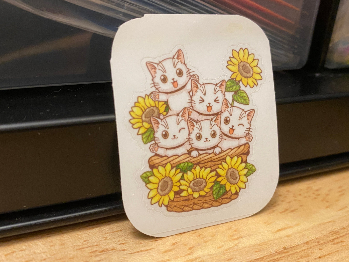 Basketful of Cats and Sunflowers Sticker, Cute Cat Sunflower Sticker, Sunflower Cat sticker