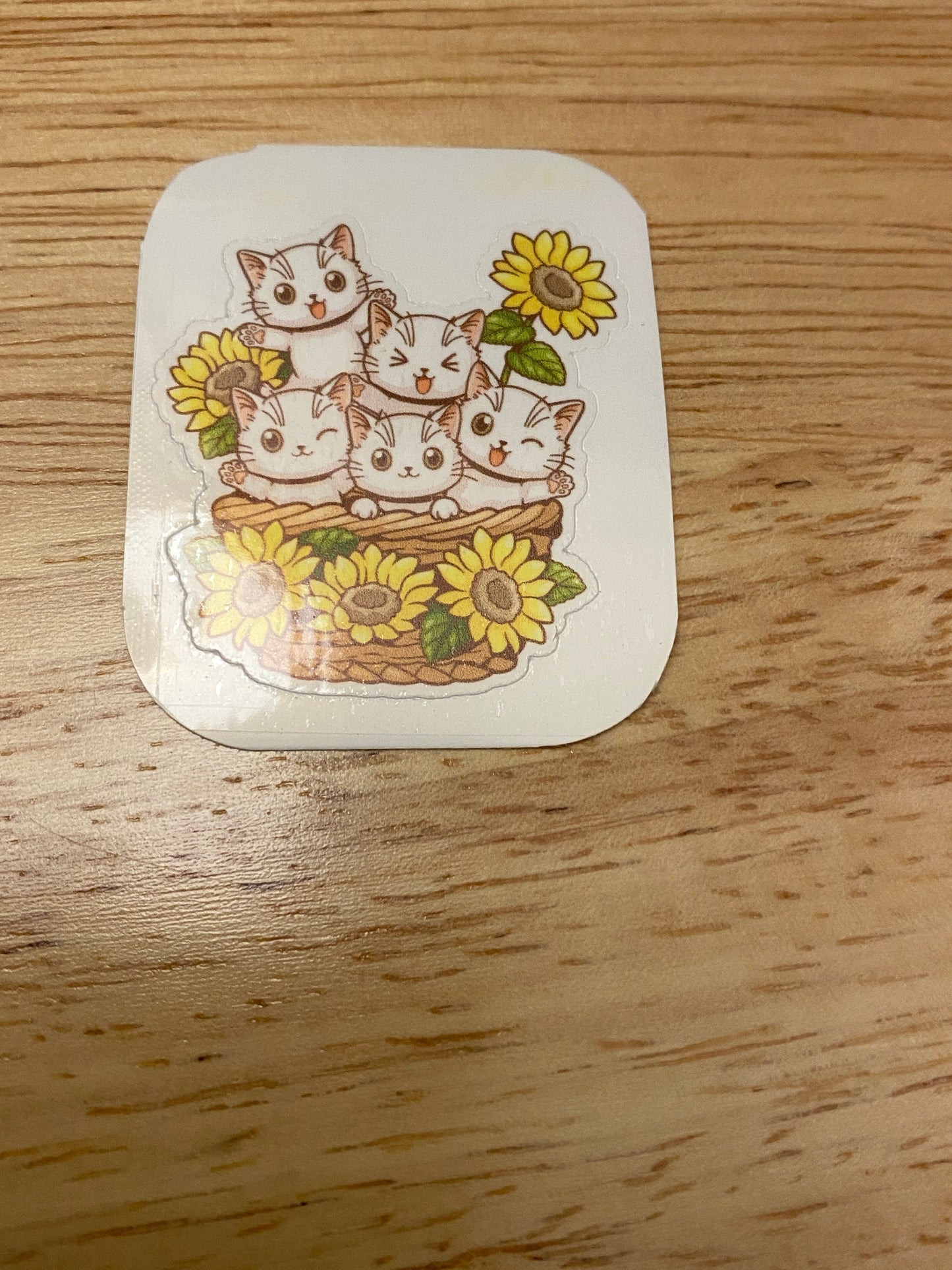 Basketful of Cats and Sunflowers Sticker, Cute Cat Sunflower Sticker, Sunflower Cat sticker