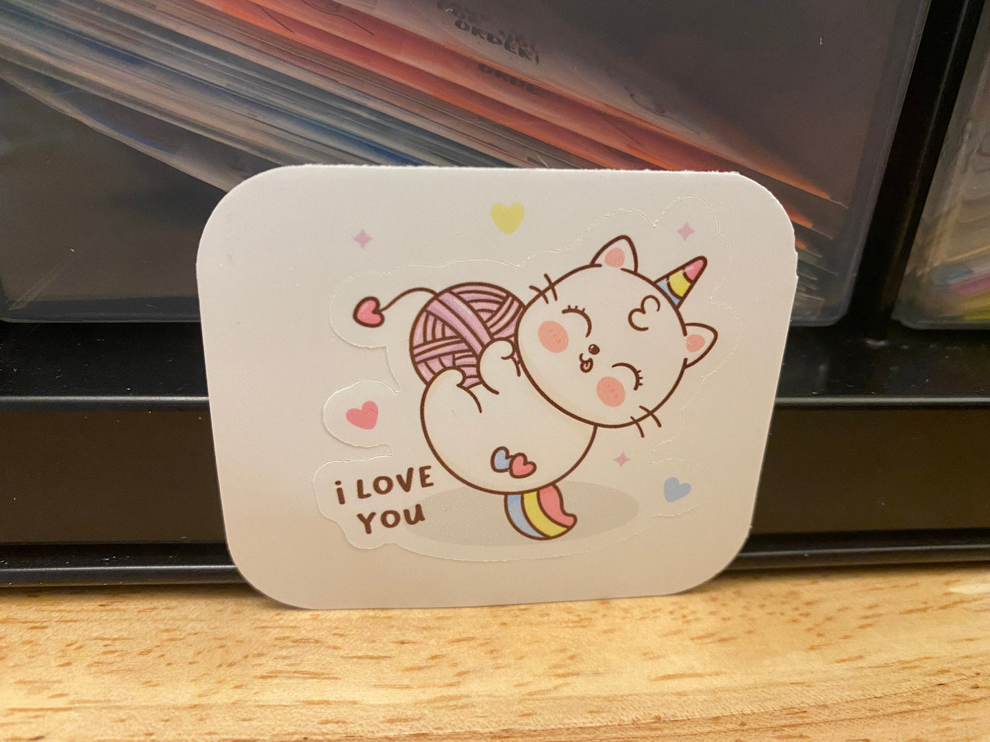 I love you Unicorn Cat STICKER, unicorn Sticker, Holographic option, Cute Cat Unicorn Design Sticker, Love Sticker, Love unicorn cat