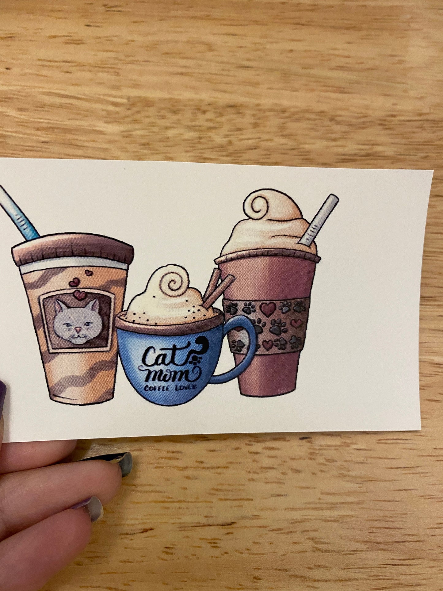 Cat Mom Coffee Lover Latte line up Clear WATER SLIDE