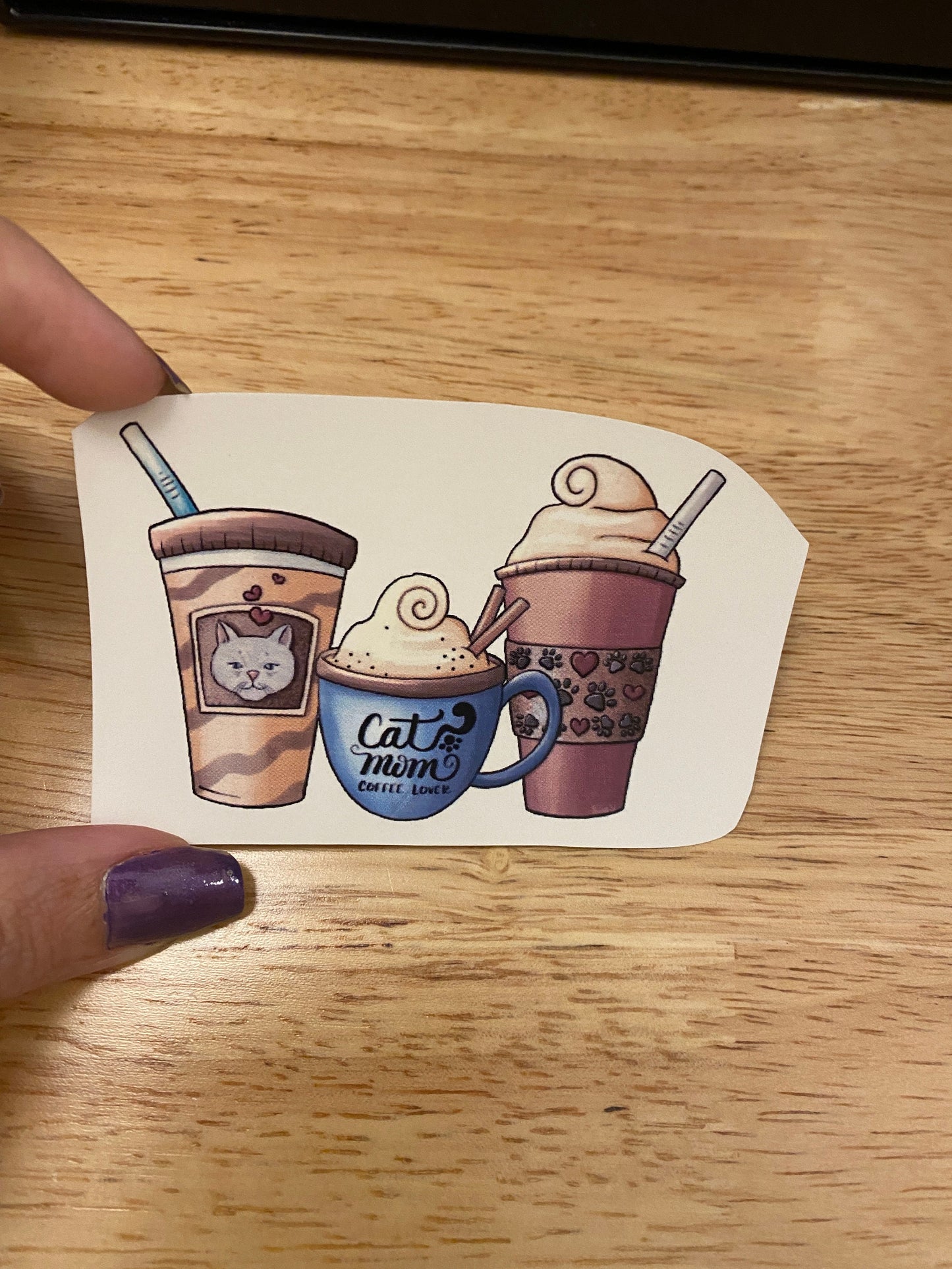 Cat Mom Coffee Lover Latte line up Clear WATER SLIDE