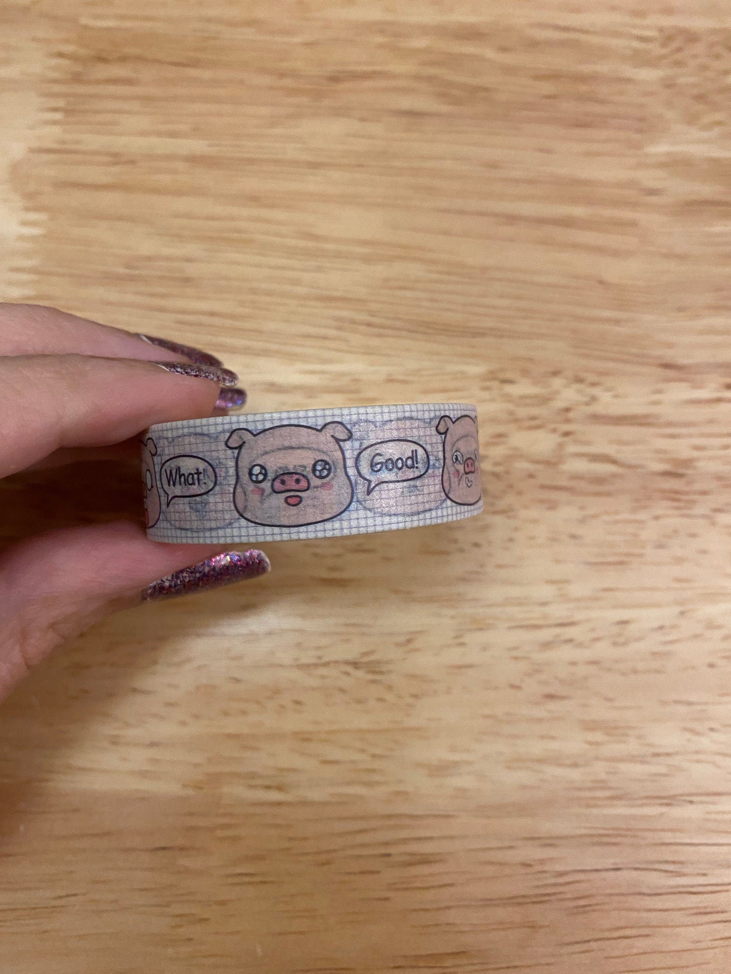 Big Roll of Emoji Pig Face Washi Tape, Pig Washi Tape roll, Adhesive Masking Tapes, Pink Pig Washi Tape