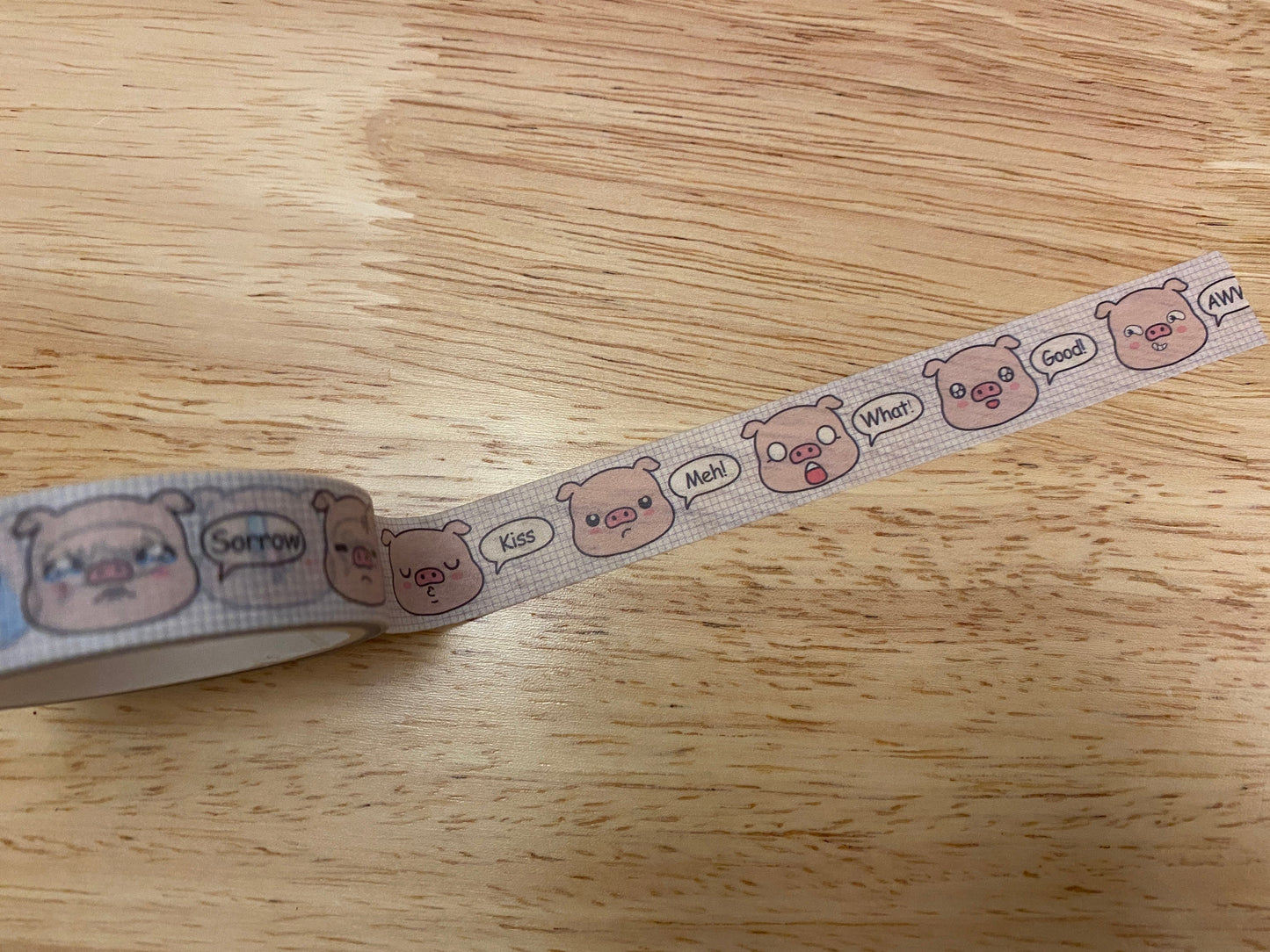 Big Roll of Emoji Pig Face Washi Tape, Pig Washi Tape roll, Adhesive Masking Tapes, Pink Pig Washi Tape