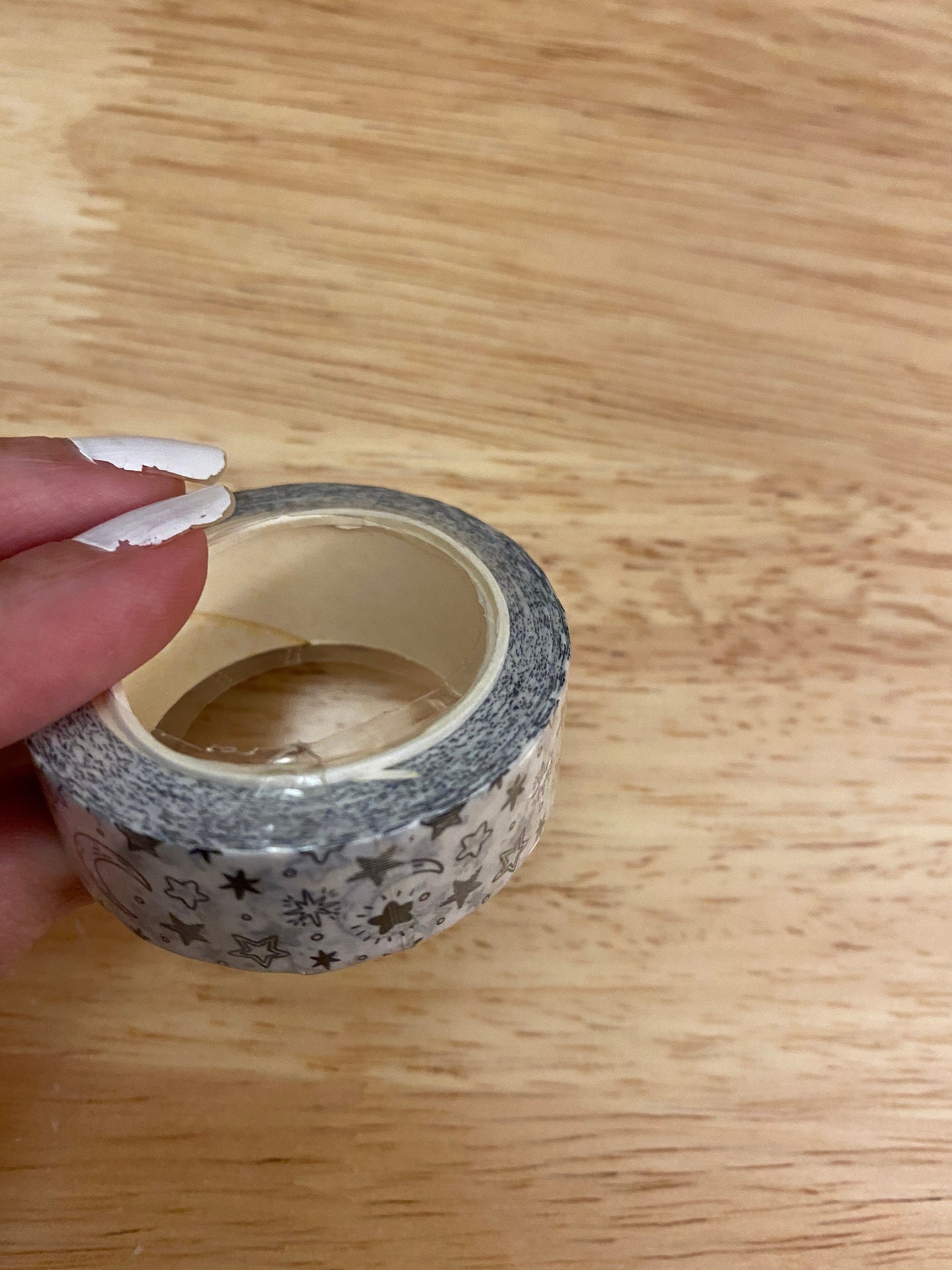 Big Roll of Moon and Stars on White Washi Tape, Stars and Moon Washi Tape roll, Stars Wahsi tape, Adhesive Masking Tapes