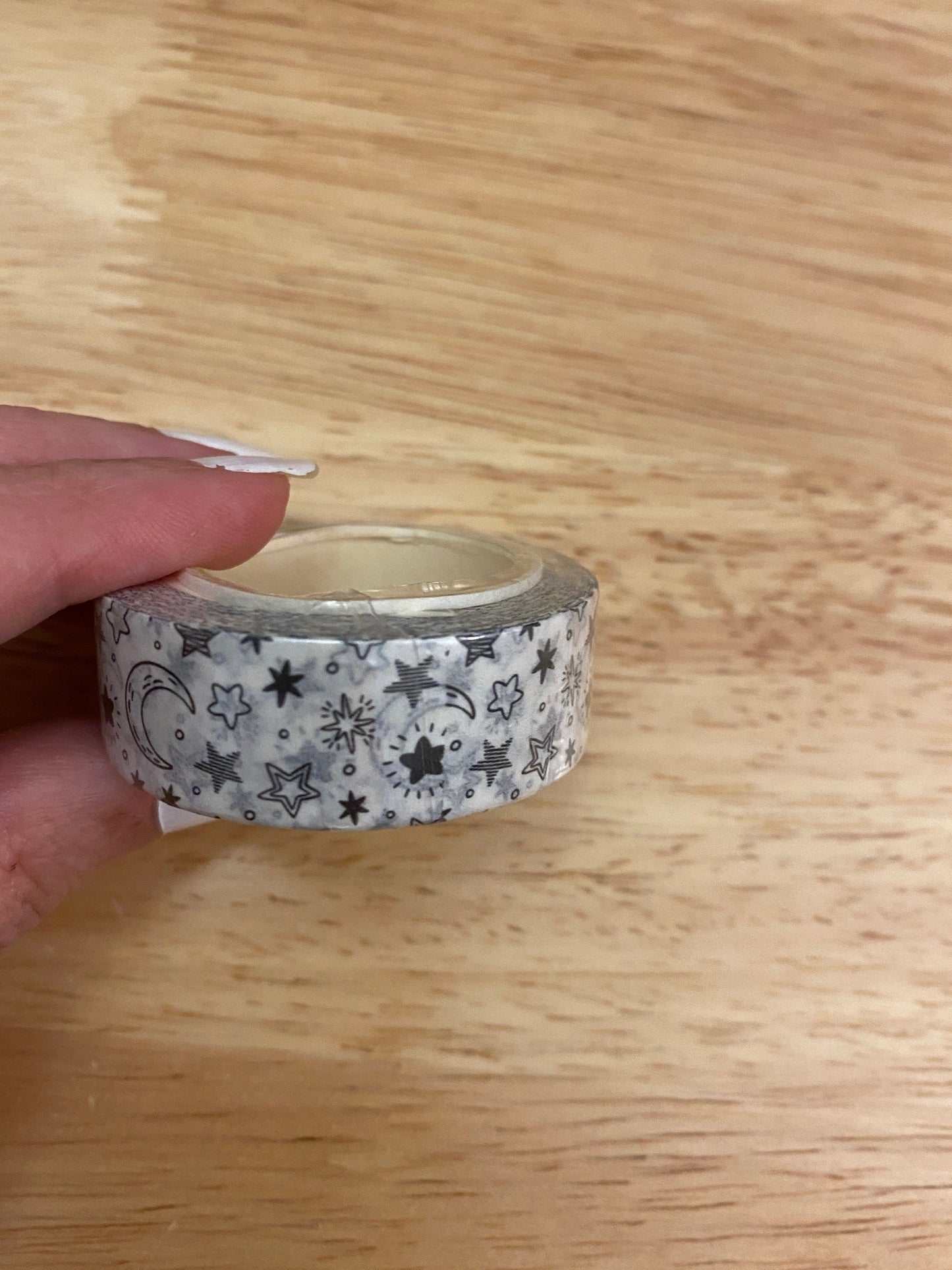 Big Roll of Moon and Stars on White Washi Tape, Stars and Moon Washi Tape roll, Stars Wahsi tape, Adhesive Masking Tapes